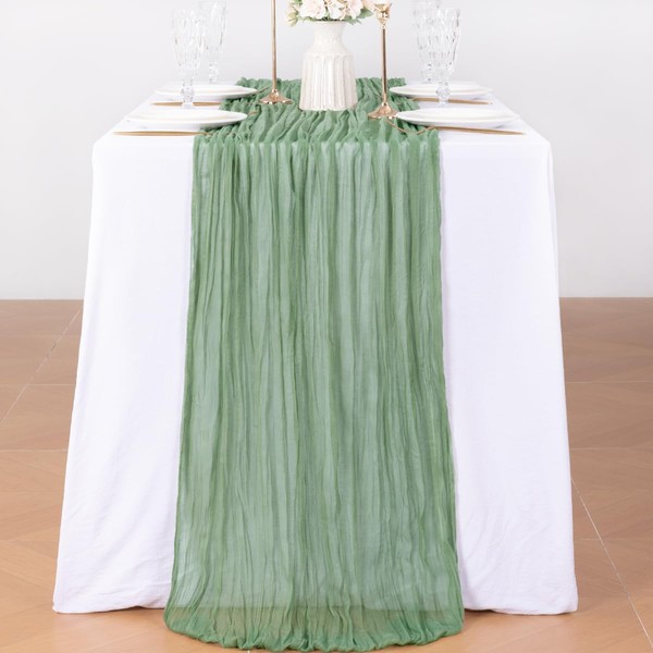UrbnChrm Sage Cheesecloth Table Runner 35x120 Inches Gauze Boho Table