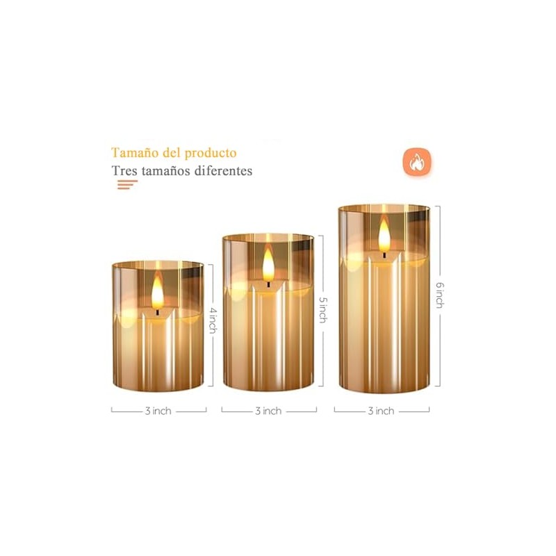3PCS Velas LED Sin Llama, Velas Decorativas (Cabezal fijo dorado)