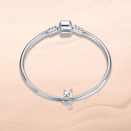 Annmors Charm Cute Animals Pendant S925 Sterling Silver Bracelet Bead with Cubic Zirconia for European Bracelets Necklace, Mother's Day Jewellery Gift Christmas for Men and Women, Silver