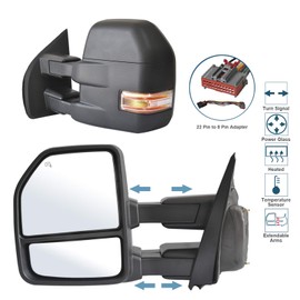 Adanz Towing Mirrors fit for 2015 2016 2017 2018 2019 2020 Ford F150 Pickup Truck Heated Defrost Turn Signal Lamp Temperature Sensor Power Adjustable Glass Manual Extension Black Housing