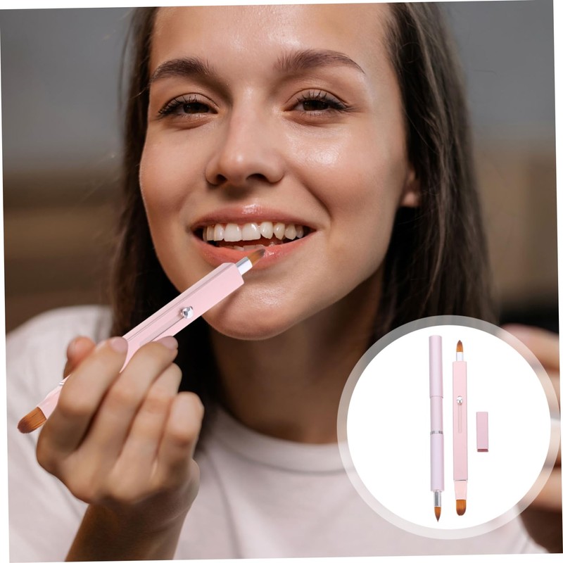 MERRYHAPY Portable Lip Brush Retractable Design Double-ended Lipstick Lip Gloss