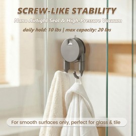 Geobella Strong Suction Cup Hooks for Shower, Bathroom, Kitchen, Heavy Duty Hangers for Door Wreaths, Robe, loofah, Towel, Utensils, Removable Wall Hooks for Tile, Glass, Mirror (2 Pack-Gunmetal)