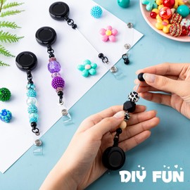 Tondiamo 10 Sets Beadable Badge Reel Set Retractable Clips Holder for Beads 10 ID Name Beaded Badge Reel 10 Resealable Pouch Bag 10 Thank You Cards for Jewelry DIY Gift Craft Making(Black)