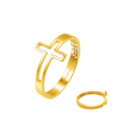 SENSE TO CREATE Adjustable Love Hope Faith Cross Rings for Women | Faith Over Fear Rings | Stainless Steel Religious Bands Remind Pray to God and God Bless You | include Ring Box, Stainless Steel, No