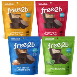 Free2b Mini Cups Variety Pack, Safe for School and Allergy Friendly - Gluten-Free, Dairy-Free, Nut-Free, and Soy-Free - Dark Chocolate, Chocolate, Sea Salt Caramel, Mint, 3.5 oz Resealable Bag (1 each)
