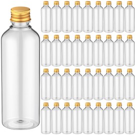 Yiyiring 50 Pack 3.4 oz Travel Bottles Plastic Empty Bottles Leak Proof with Aluminium Screw Cap Portable Dispensing Squeeze Refillable Containers for Travel Liquid Essential Oil(Gold)