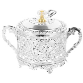 Kichvoe Sugar Bowl: 1Pc Turkish Sugar Bowl with Lid and Spoon Condiment Pots Seasoning Box Silver Embossed Saltbox Glass Candy Jar Coffee Bar Accessories