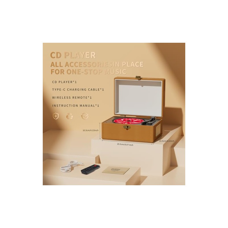 Yintiny Reproductor de CD de piel recargable con altavoces; transmisor