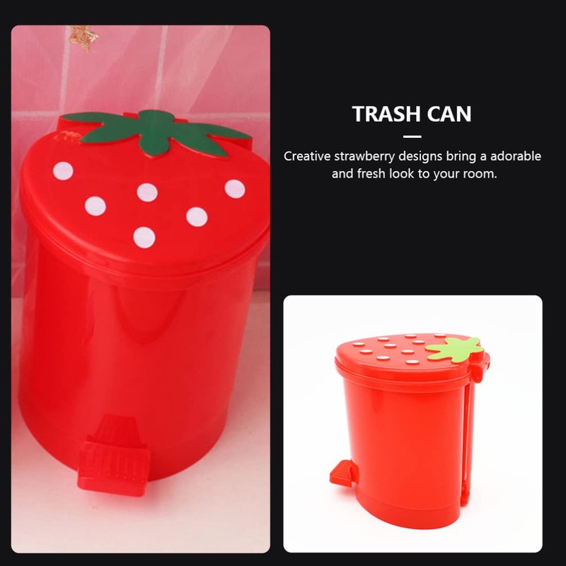 Cute Strawberry Desk Trash Can Mini Garbage Can with Lid