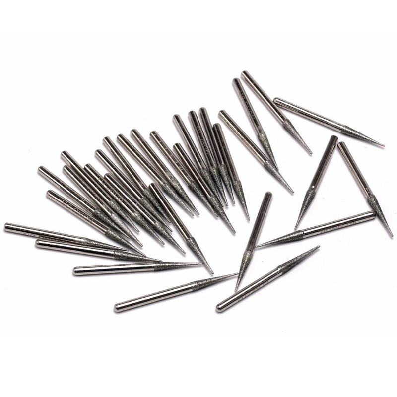 JINGLING 30Pcs 3.2mm Tapered Point Diamond Grinding Bit 1/8" Cone