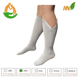 HealthyNees Seniors Care 15-20 mmHg Compression Leg Calf Closed Toe Zipper Socks (Gray, XX-Large)