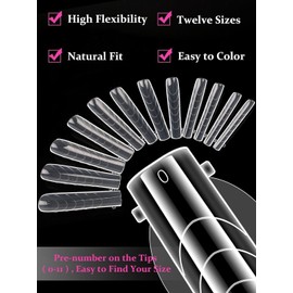 EBANKU 120Pcs Poly Gel Nail Forms, Long Full Coffin Clear Dual Nail Forms for Pedicures Reusable Nail Tips Mold for Polygel Pedi Extensions, 12 Sizes