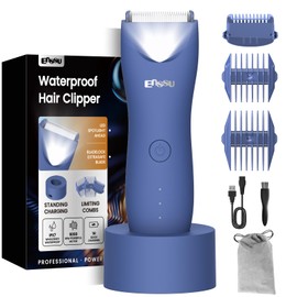 ENSSU Body Hair Trimmer for Men with LED Light, Rechargeable Pubic Hair Trimmer for Men with Charging Indicator, Waterproof Ball Trimmer Men Body Groomer with Charging Dock, Blue