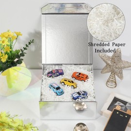 PACKGILO 1 Pcs Small Silver Gift Box 6x6x3 Inch Magnetic Gift Box Small Magnetic Box with Crinkle Paper Silver Small Gift Box with Shredded Paper Luxury Gift Boxes with Lids for Presents