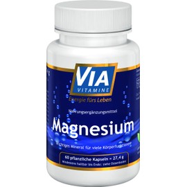Magnesium 60 Capsules 200 mg Pure Natural, Vegan without Additives, Premium Quality from Germany