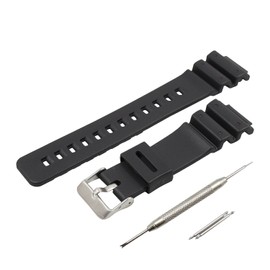 TARO'S TPU Urethane Black Replacement Watch Band / Strap with Instruction Manual / Spring Bar Remover, G-Shock 0.6 inch (16 mm) type, Luxury