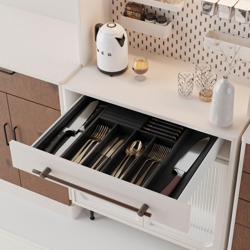 WUSHIZHUHUN Utensil Organizer Silverware Tray for Drawer - Bamboo Knife