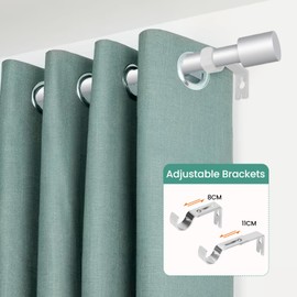 PadPure Curtain Poles for Eyelet Curtains Silver, 16mm Curtain Pole 72-150cm, Window Curtain Rod Metal Extendable with Adjustable Brackets for Bedroom, Living Room
