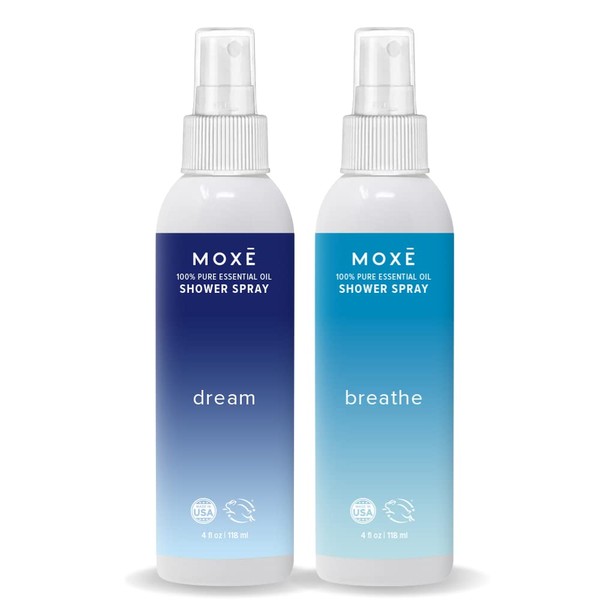 MOXE Shower Steamer Spray, 100% Essential Oils, Sinus & Tension Relief, Natural Sleep Aromatherapy, Made in USA (Breathe & Dream, 4 Ounces, 2 Pack)