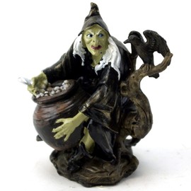 GeKi Trend Little Witch with Cooking Pot and Raven Fantasy Magic Gothic Decorative Figure