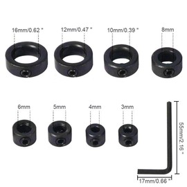 Luabue 8Pcs Drill Bit Depth Stop Collar Ring Positioner Locator 3/4/5/6/8/10/12/16mm Woodworking Positioning Depth Drill Bit Set Limit Ring Black with Hex Wrench for Drill Bits Consistent Drilling