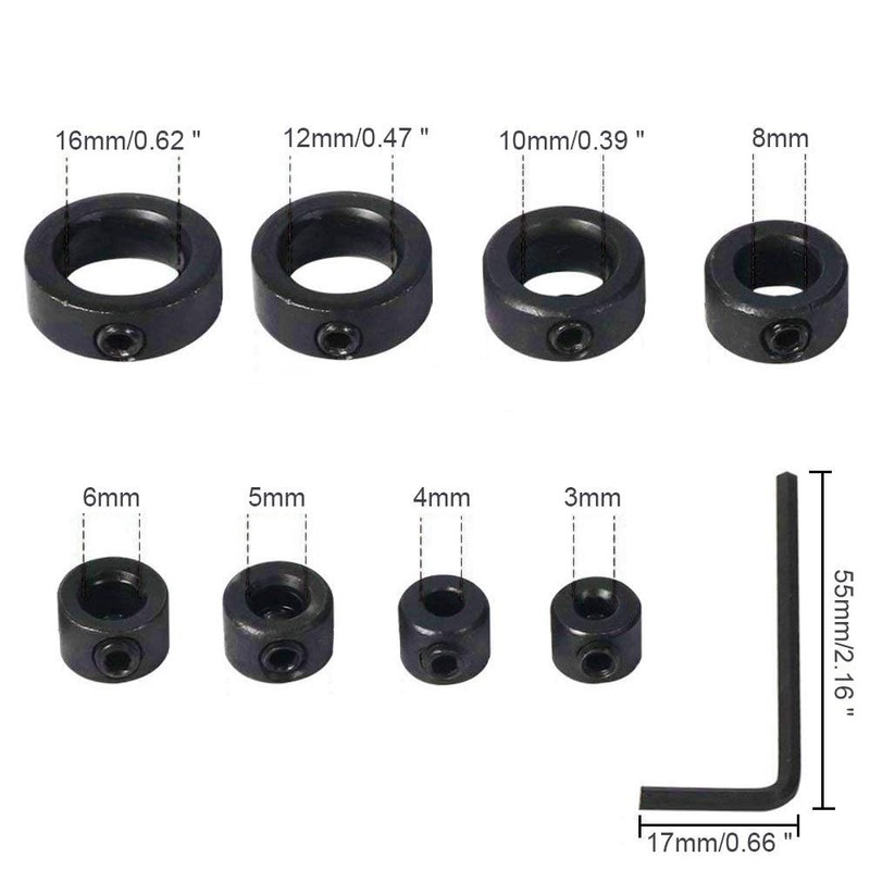 Luabue 8Pcs Drill Bit Depth Stop Collar Ring Positioner Locator
