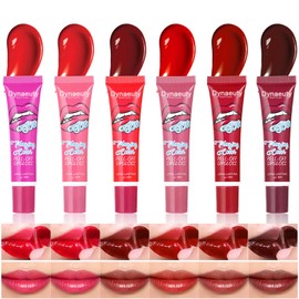 Dynaeuty 6 Pcs Peel Off Lip Stain Lip Tint Set Lip Glosses Long Lasting Waterproof Non Stick Cup Non Fade Liquid Lipstick Set, Magic Color Lip Oil Set for Women #C