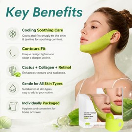 Cactox Cooling V-Up Mask, V-Line Face Lifting Chin Mask with Niacinamide & Hyaluronic Acid, Collagen Face Mask for Jawline Care, Contour Fit, Jawline Shaper & Neck Firming, for All Skin Type -8Pcs