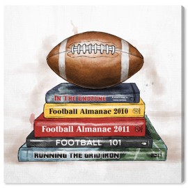 The Oliver Gal Artist Co. Boys Sports Wall Art Canvas Prints 'Football Books' Home Décor, 20" x 20", Brown, Red