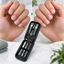 6-Piece Nail Clipper Set – Stainless Steel Manicure & Pedicure Tools with Portable PU Leather Case