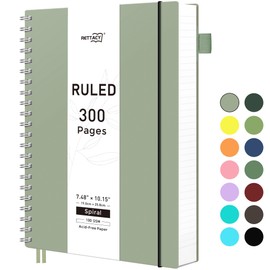 RETTACY Spiral College Ruled Notebook, 300 Pages, B5 Medium Size (7.4" x 10"), for School, Work, Writing, Journaling, 100 GSM Thick Paper, Flexible Plastic Cover (Light Green)