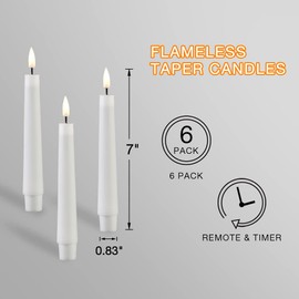 Eywamage Short White Flameless Taper Candles with Remote, Flickering Battery LED Wax Candlesticks Set of 6