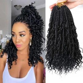 TTPSRY 16 Packs Boho Crochet Braids 14 Inch Goddess Braids Hair Extensions Synthetic Curly Crochet Hair for Black Women (1B)