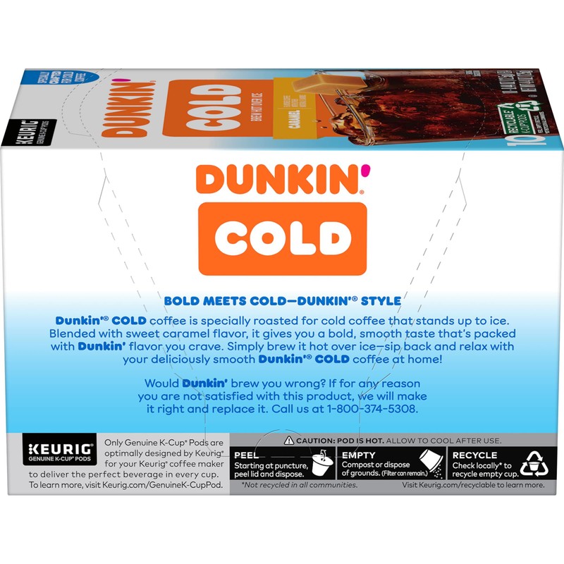Dunkin' Cold Caramel Flavored Coffee, 10 Keurig K-Cup Pods