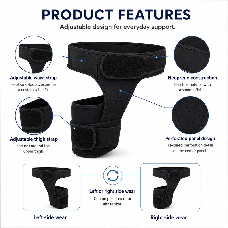 Adjustable Neoprene Groin and Thigh Compression Wrap, Hip Support Brace,