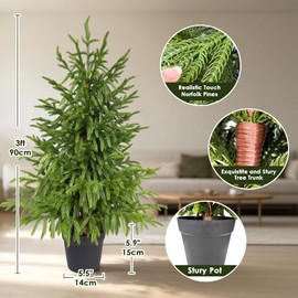 Artificial Norfolk Christmas Pine Tree 3Ft for Indoor and Outdoor Decor