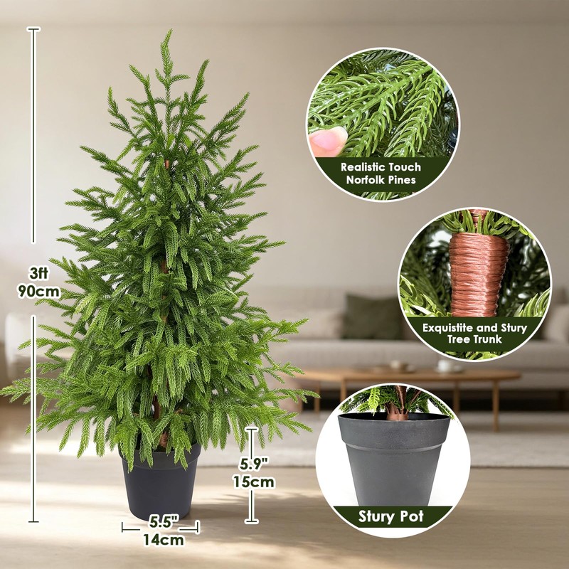 Artificial Norfolk Christmas Pine Tree 3Ft for Indoor and Outdoor