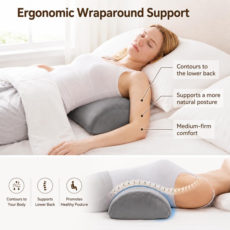 Lumbar Support Pillow for Bed, 19.7 x 7.9 x 3.9