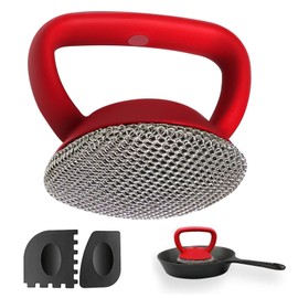 MEIXINZHI Cast Iron Cleaner, Chain Mail Scrubber & Pan Grill Scrapers - 2 in 1 Cast Iron Skillet Cleaner