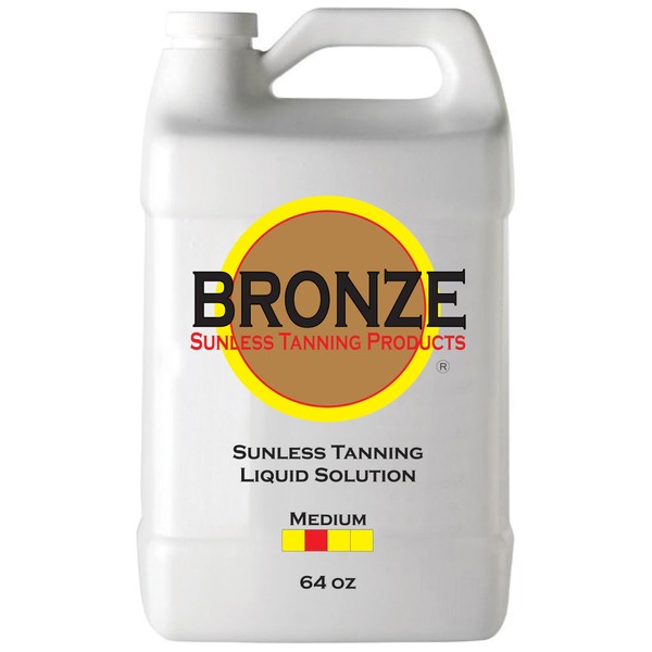 BRONZE - MEDIUM - Spray Tan Solution - 64 oz - Sunless Self Tanning Liquid for Airbrush or HVLP System - INCLUDES: Applicator Mitt, Application Gloves and Best Fake Tanner Lotion Mousse Sample