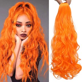 HENSLEELY Wavy Ponytail Extensions Claw 14" Short Curly Pony Tail Clip in Claw Hair Extension Fluffy Orange Synthetic Hairpiece for Women(14Inch,Orange)