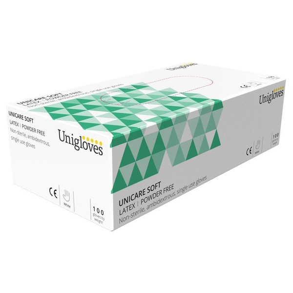 Unigloves Unicare Latex GS0014 Examination - Multipurpose, Powder Free Disposable Gloves, Box of 100 Gloves, Natural, Large