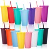 PLMMOUT 15 Pack Plastic Tumblers with Lids and Straws, 24