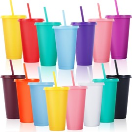 PLMMOUT 15 Pack Plastic Tumblers with Lids and Straws, 24 oz, 11 Colors