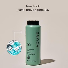 Acure | Shampoo seco en polvo para cabello castaño a oscuro | Absorbe grasa y remueve suciedad, 48 g