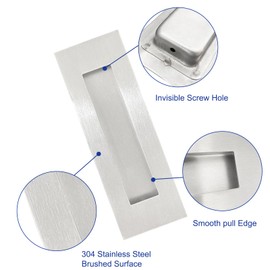 Hadnles Recessed Finger Flush Pulls - Fit Wardrobe, Pocket, Sliding Barn, Bifold Doors & More - Stainless Steel Brushed Rectangular Door Pull Hardware (6 INCH, Silver - 4 Pack)