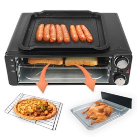 2 in 1 Breakfast Maker, Non-stick Frying Pan and 6 Slice Toaster, Electric Pizza Oven Commercial Pizza Maker Countertop Pizza Maker 1200w with Timer - Multi-function Oven