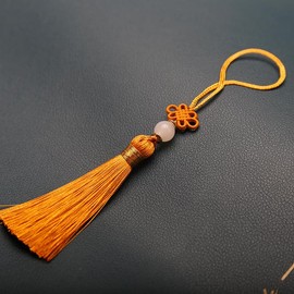 Pack of 10 Mini Tassels, Handmade Silky Tassel Key Chain with Beads, Bookmark, Tassel Pendant, Small Chinese Knot for DIY Jewellery, Earrings, Crafts, Key Chain, Yellow #2