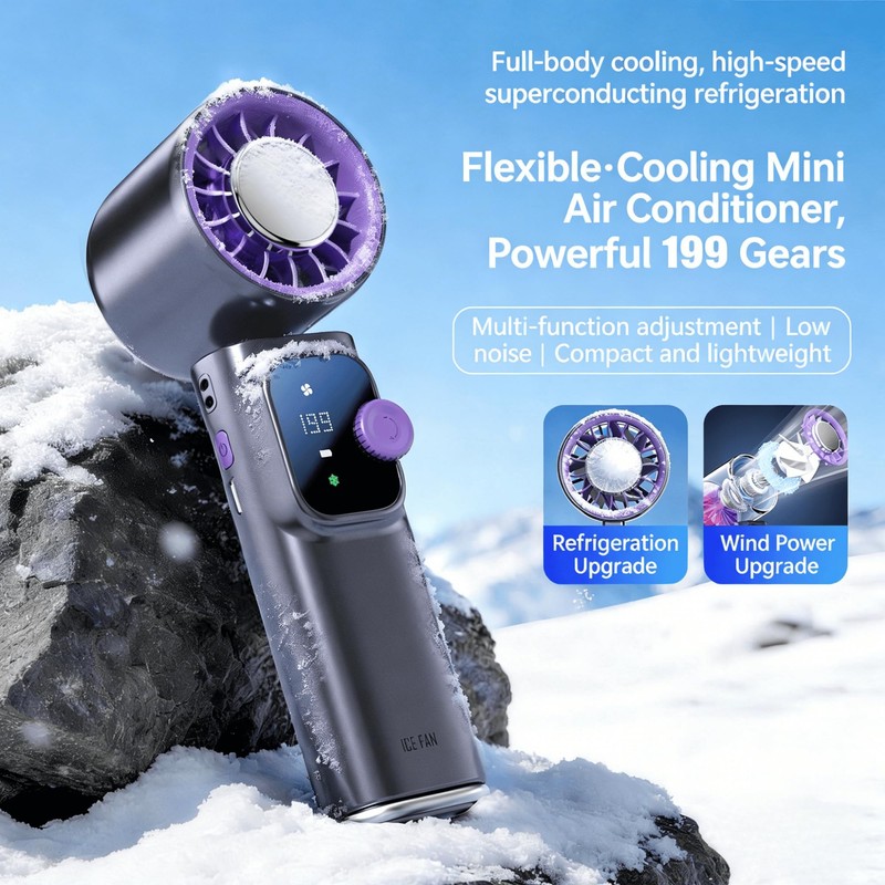 ICE FAN YX166 199-Speed Cooling Handheld Fan, 4000mAh Rechargeable, Foldable