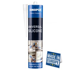 CANOPUS Universal Silicone, White, Waterproof Kitchen & Bathroom Acetoxy Silicone Sealant, Suitable for Indoor and Outdoor Waterproofing and Bonding Applications, Shower Sealant